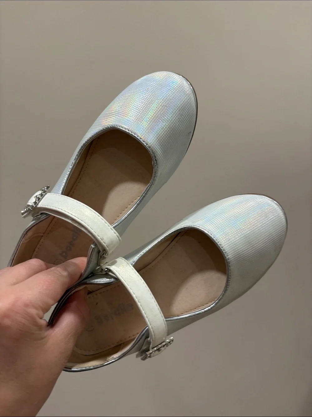 Doralle Italian Ivory Mary Jane Flats with Rhinestone Buckle 32 1